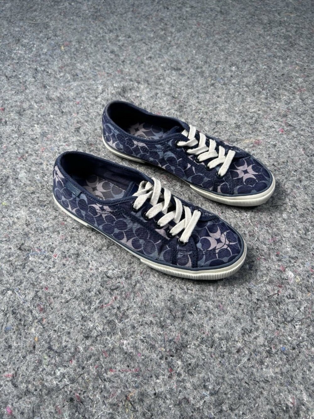 Coach Shoes Womens Size 6.5 Navy Blue Barrett Signature Monogram Canvas Lace Up